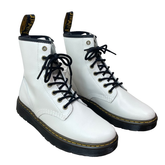 NEW Dr. Martens Docs Zavala White Coated Leather Lace-Up Combat Ankle Boots - Picture 4 of 16